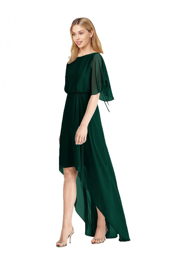 Billigste Evergrün A-Linien Runder Ausschnitt Chiffon Lange Brautjungfernkleider