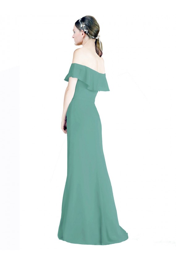 Billigste Isländisches Silber A-Linien Off-Schulter Chiffon Lange Brautjungfernkleider