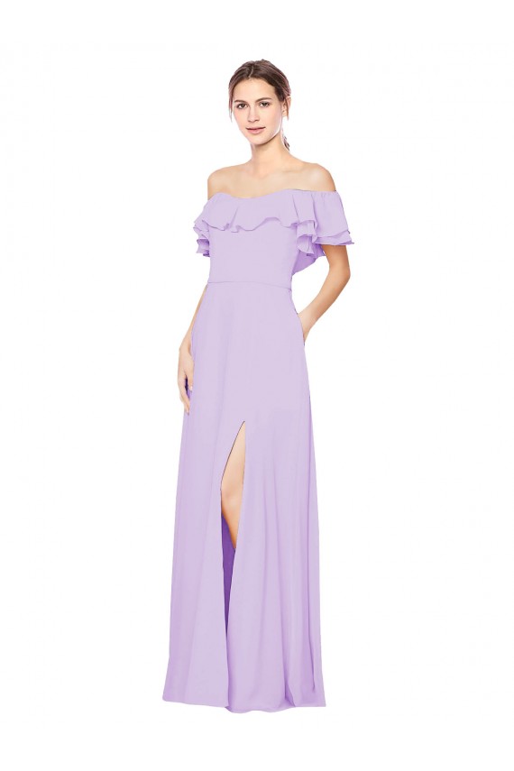 Billigste Lila A-Linien Off-Schulter Trägerlos Chiffon Lange Brautjungfernkleider
