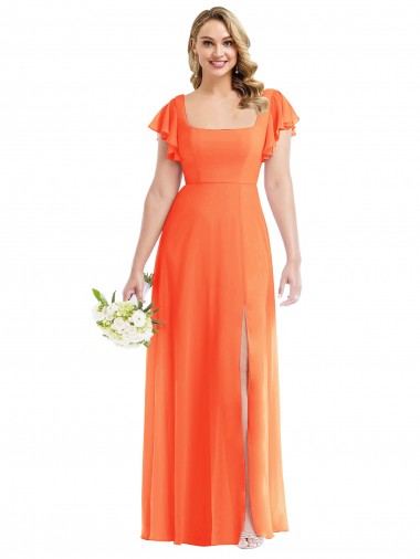 Billigste Mandarinen-Tango A-Linien Quadrat Ausschnitt Chiffon Lange Brautjungfernkleider