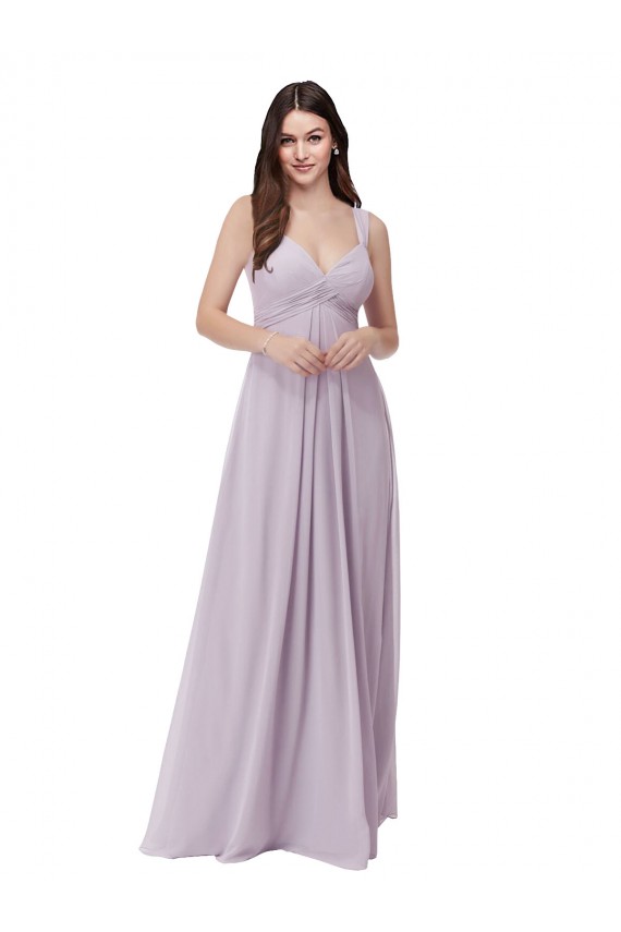 Billigste Rosa Leuchten A-Linien V-Ausschnitt Chiffon Lange Brautjungfernkleider