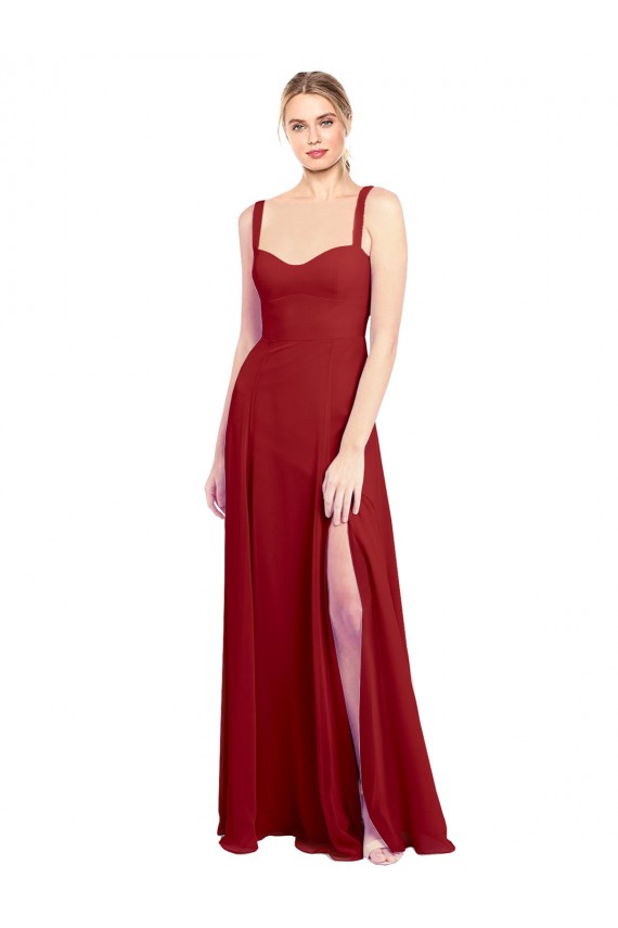Billigste Rot A-Linien Chiffon Lange Brautjungfernkleider