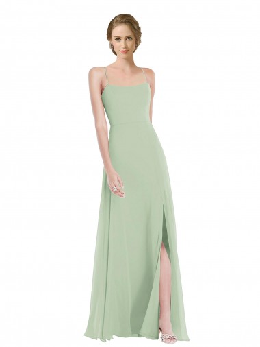 Billigste Salbeigrün A-Linien Scoop Chiffon Lange Brautjungfernkleider