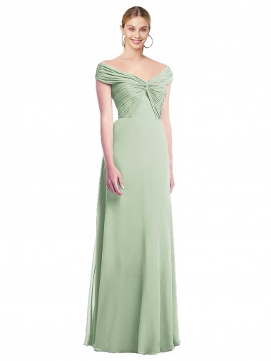 Billigste Salbeigrün Trompete Off-Schulter Chiffon Lange Brautjungfernkleider