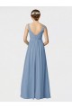 Billigste Staubiges Blau A-Linien Spaghetti-Träger Chiffon Lange Brautjungfernkleider